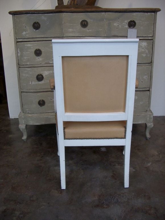 Pair French White Lacquered 1950s Arm Chairs 3