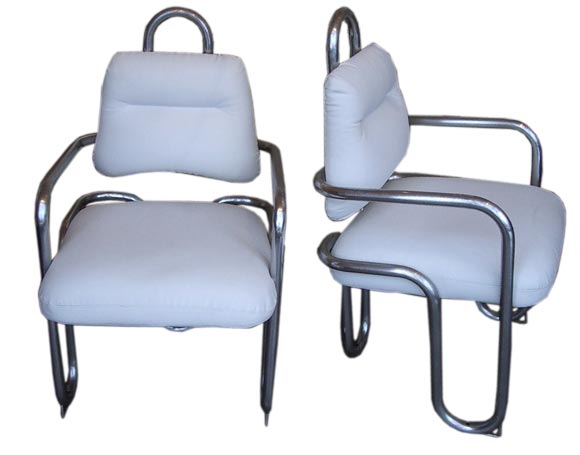 Pair of White Leather  Kwok Hoi Chan Chairs For Sale