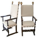 Pair of 19th Century Walnut Italian Ebonized Chairs