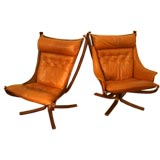 Pair of Sigurd Ressel Leather "Falcon" Chairs