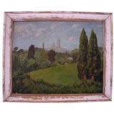Oil Painting of Cypress Trees