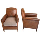 Pair of 1920s French Leather Club Chairs