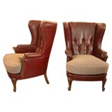 Vintage Pair Red Wingback Library Chairs