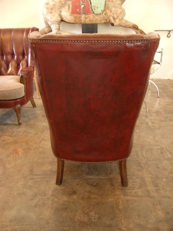 20th Century Pair Red Wingback Library Chairs