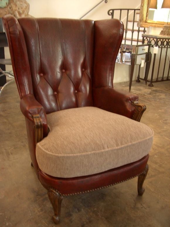 Pair Red Wingback Library Chairs 1