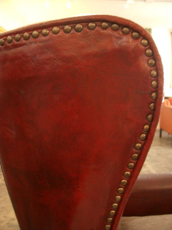 Pair Red Wingback Library Chairs 5