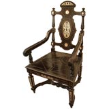 Ebonized 19th Century  Italian Chair with  Ivory Inlay