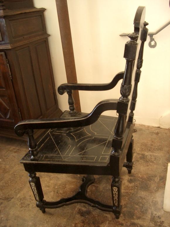 Ebonized 19th Century  Italian Chair with  Ivory Inlay
