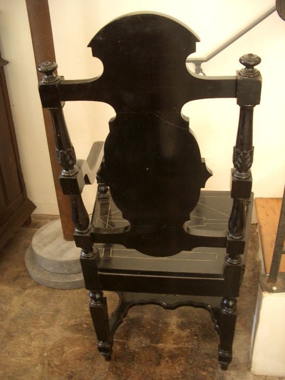 Ebonized 19th Century  Italian Chair with  Ivory Inlay In Good Condition In Culver City, CA
