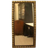 Vintage Dramatic French 1940
s Black Mirror with Brass Cabochon Accents