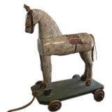 Antique Painted French Toy Horse on Wheels
