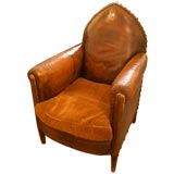 French Gothic Style Leather Club Chair