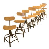 Assembled Set of Five French Industrial Stools