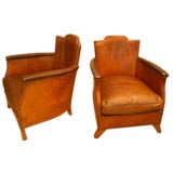 Pair of French 1940s Leather Arm Chairs