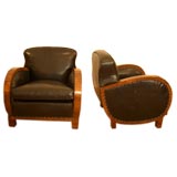 Pair of Italian Art Deco Leather Arm Chairs
