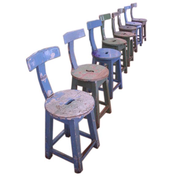Set of Eight Painted Stools