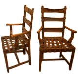 Pair of  19th Century European Woven Leather Strap Arm Chairs