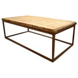 Iron Base Coffee Table with Rustic wood Top