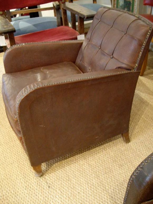 Matched Pair of Leather Club Chairs