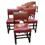 Antique Set of 8 Walnut 18th Century Chairs With Red Leather