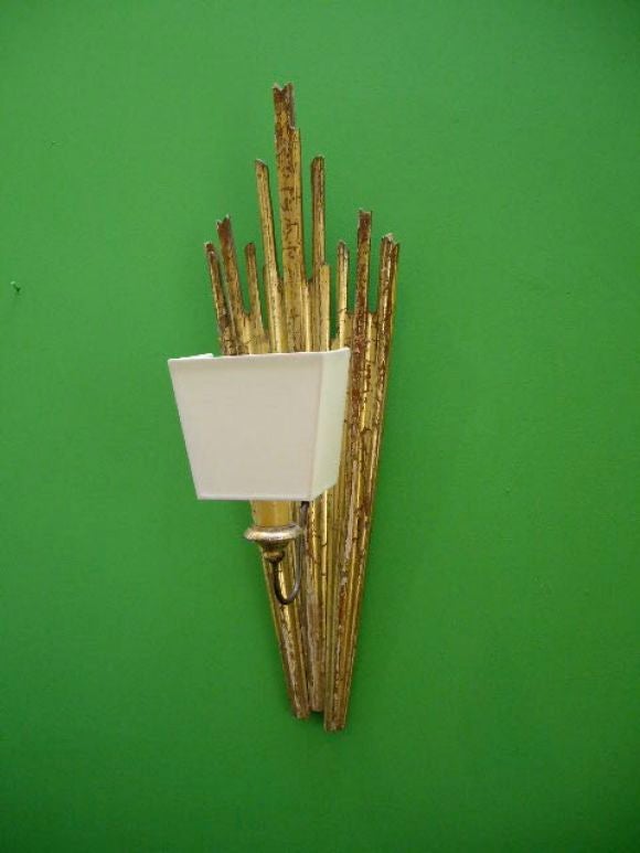 Pair of Gilt Wood Architectural Sconces