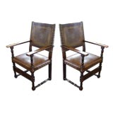 Pair of 18th Century Leather and Walnut Armchairs