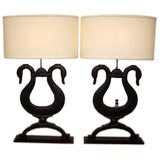 Pair of Iron Swan Lamps