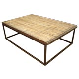 Iron Base Coffee Table with Rustic Wood Top