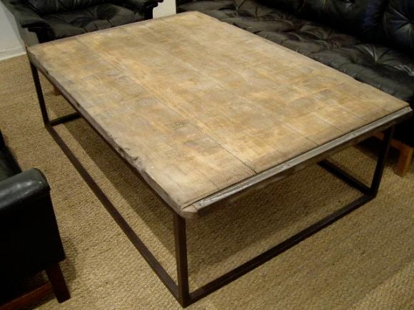 Iron Base Coffee Table with Rustic Wood Top