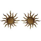 Pair of Gilt Metal Sun Ceiling Fixtures