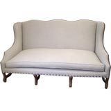 Walnut Framed Sofa Upholstered in Linen