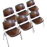 Set of Six Wood Castelli Stacking Chairs