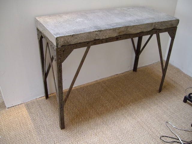 Pair Painted Iron Consoles With Thick Bluestone Tops