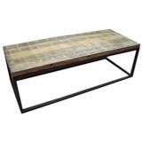 Iron Based Coffee Table with Rustic Wood Top