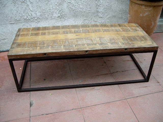 Iron Based Coffee Table with Rustic Wood Top