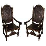 Antique Pair of 19th Century Portuguese Tooled Leather Armchairs