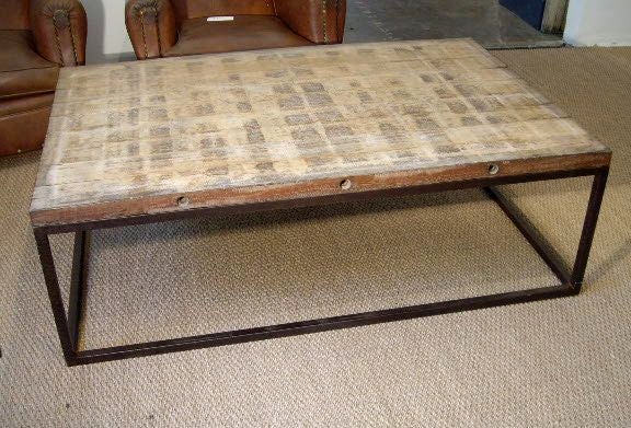 Iron Based Coffee Table with Rustic Wood Top