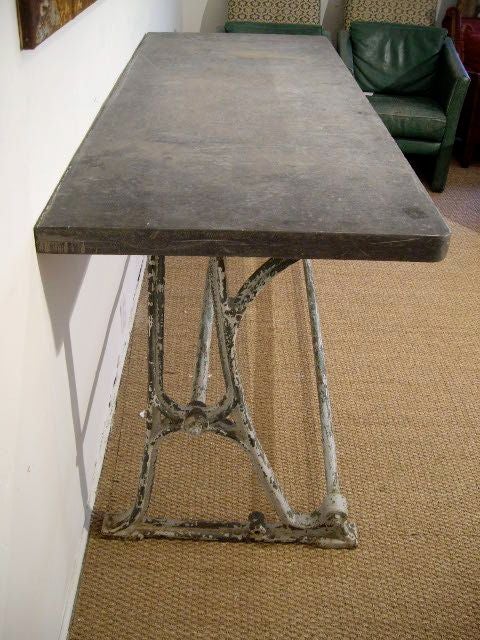 Iron Console with Thick Bluestone Top In Good Condition In Culver City, CA