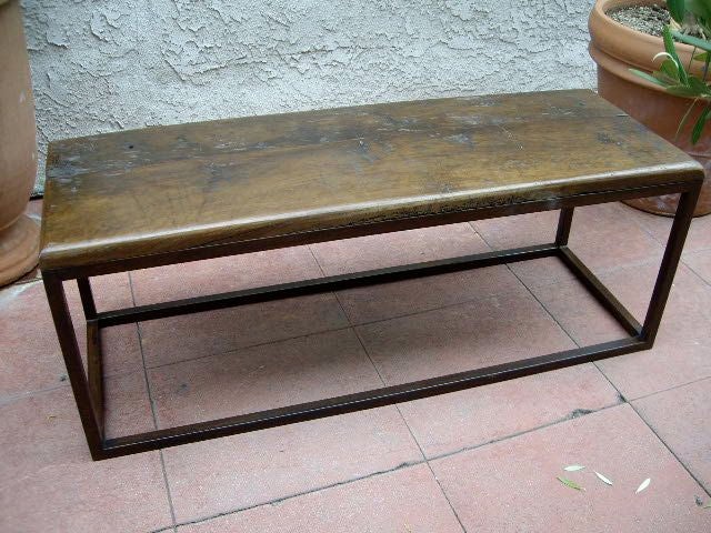 Iron Base Coffee Table With Old Walnut Top