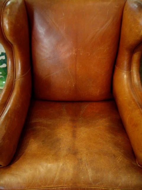 20th Century Pair Stylish Spanish Leather Wingback Armchairs