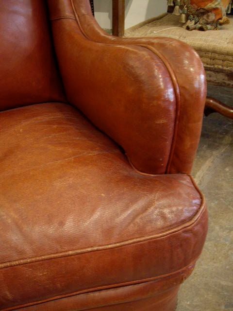 Pair Stylish Spanish Leather Wingback Armchairs 1