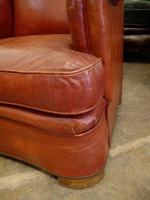 Pair Stylish Spanish Leather Wingback Armchairs 2