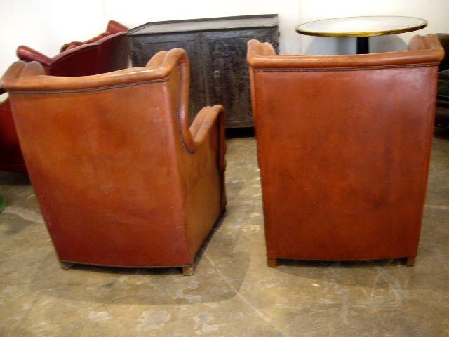 Pair Stylish Spanish Leather Wingback Armchairs 3
