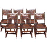 Set of Six  Oak 
Leather Padded Dining Chairs, circa 1900