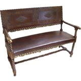 Antique Italian Leather Bench, circa 1860