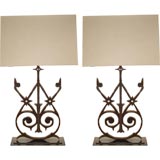 Antique Pair of Iron Lamps