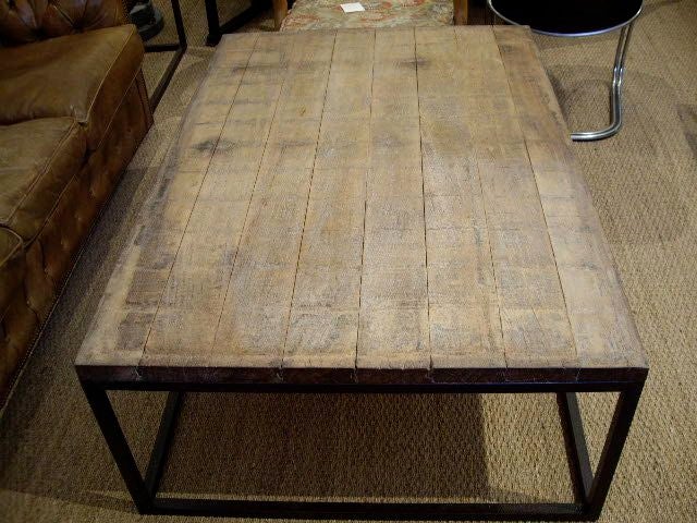 Iron Based Coffee Table with Rustic Wood Top