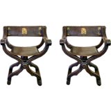 Pair of Leather Savonarola Chairs