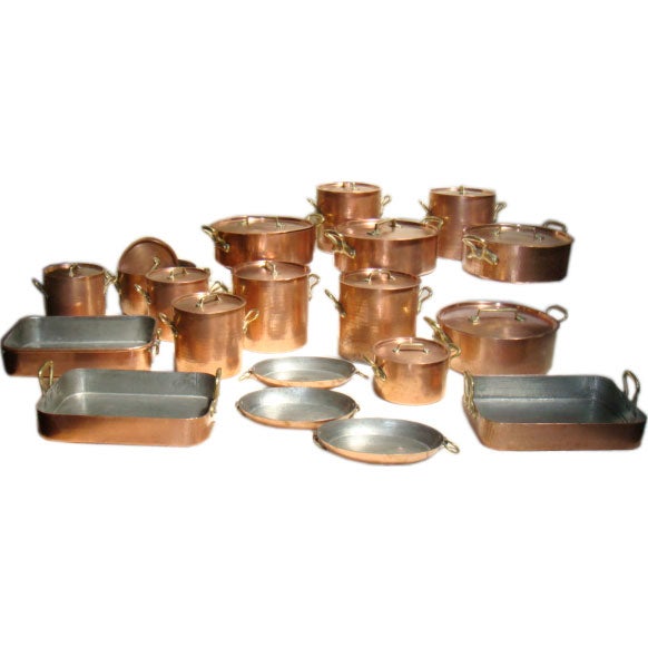 Large Grouping of Hand Hammered 19c Copper Cookware