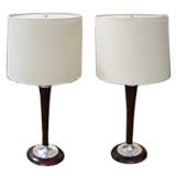 Pair of Italian 1950s King Wood and Chrome Lamps